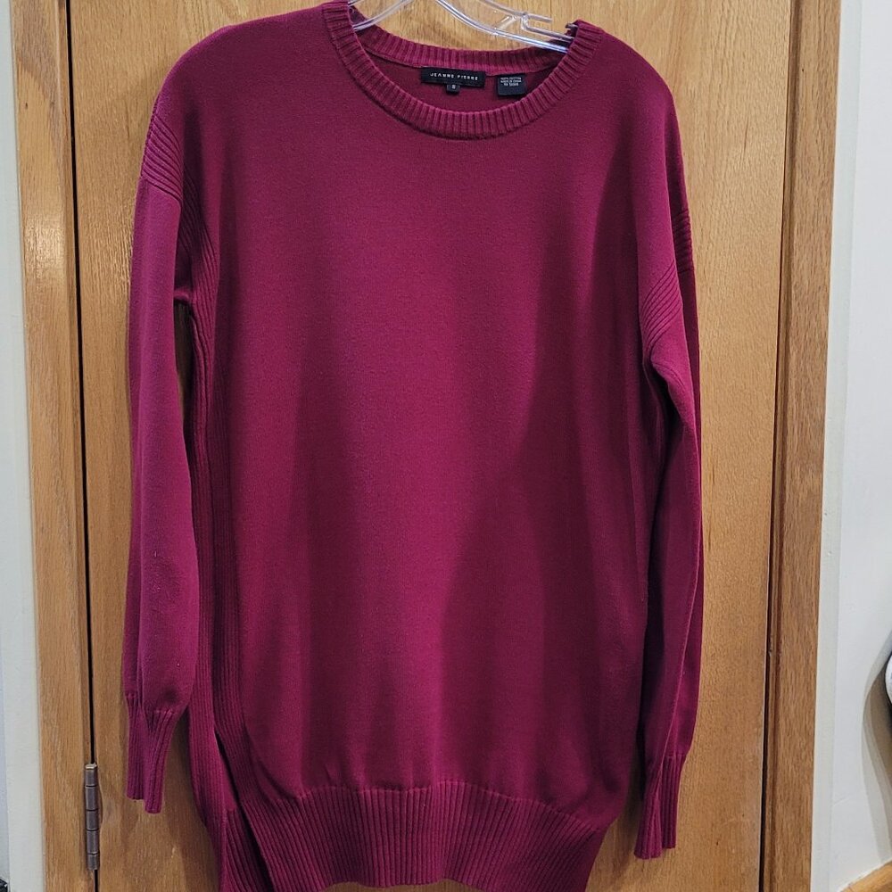Jeanne Pierre 100% Cotton Burgundy Knit Crew Neck Pullover Tunic Sweater Small